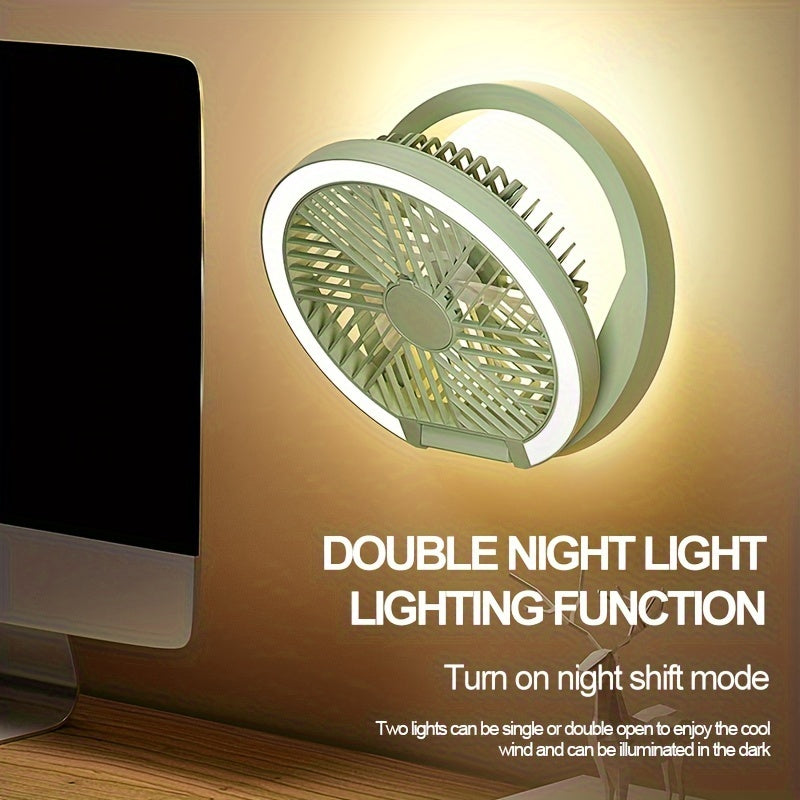 Rechargeable Portable Fan with LED Light, USB Power, Touch Control for Desktop and Camping
