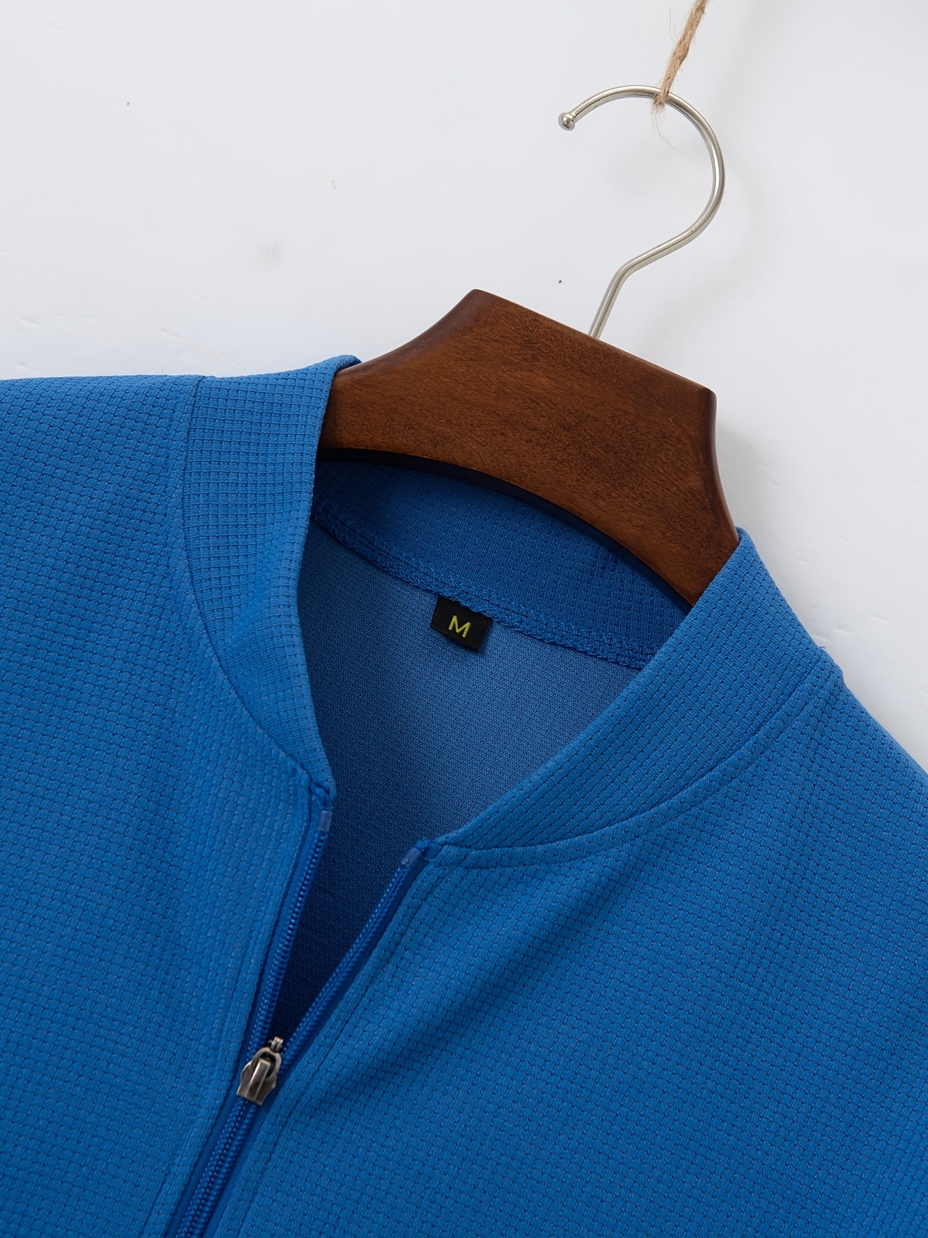 Men's Grey Waffle Knit Baseball Collar Sports Set Zip-Up Pants with Drawstring Waist