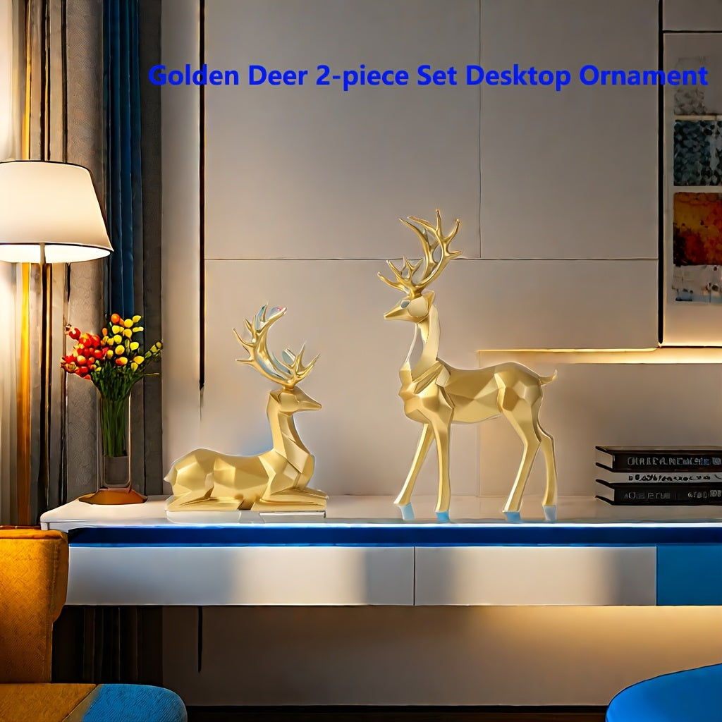 Golden Reindeer Ornament Set for Christmas Decor, Holiday Home and Office Display