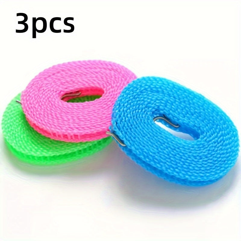 Set of 3 Extendable Nylon Laundry Clotheslines 3-10m Wind-Resistant for Home and Travel