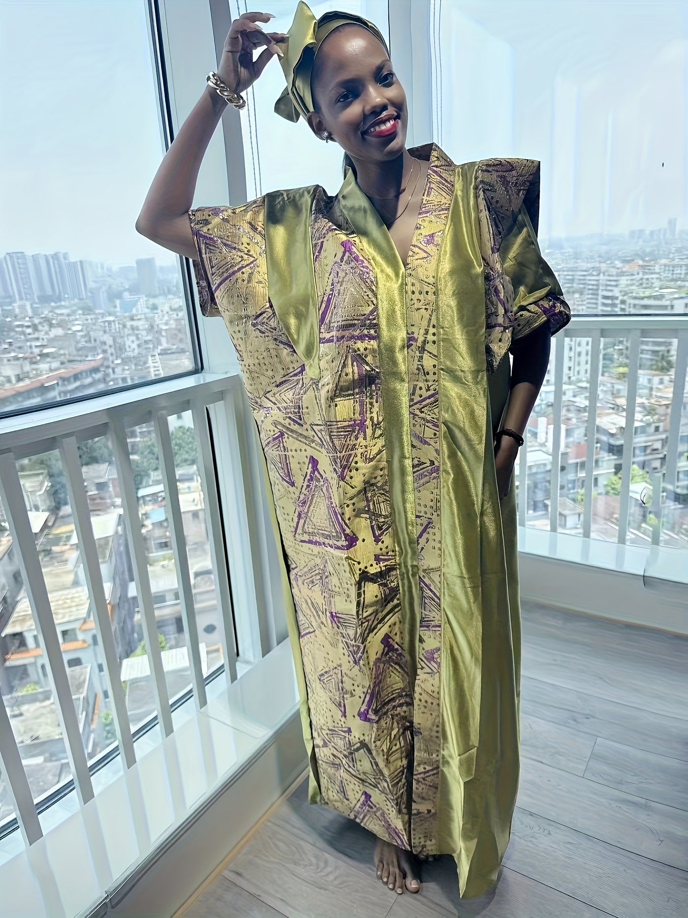 Plus Size Women's V-Neck Long Dress Color Block Asymmetrical Hem Lightweight Dress