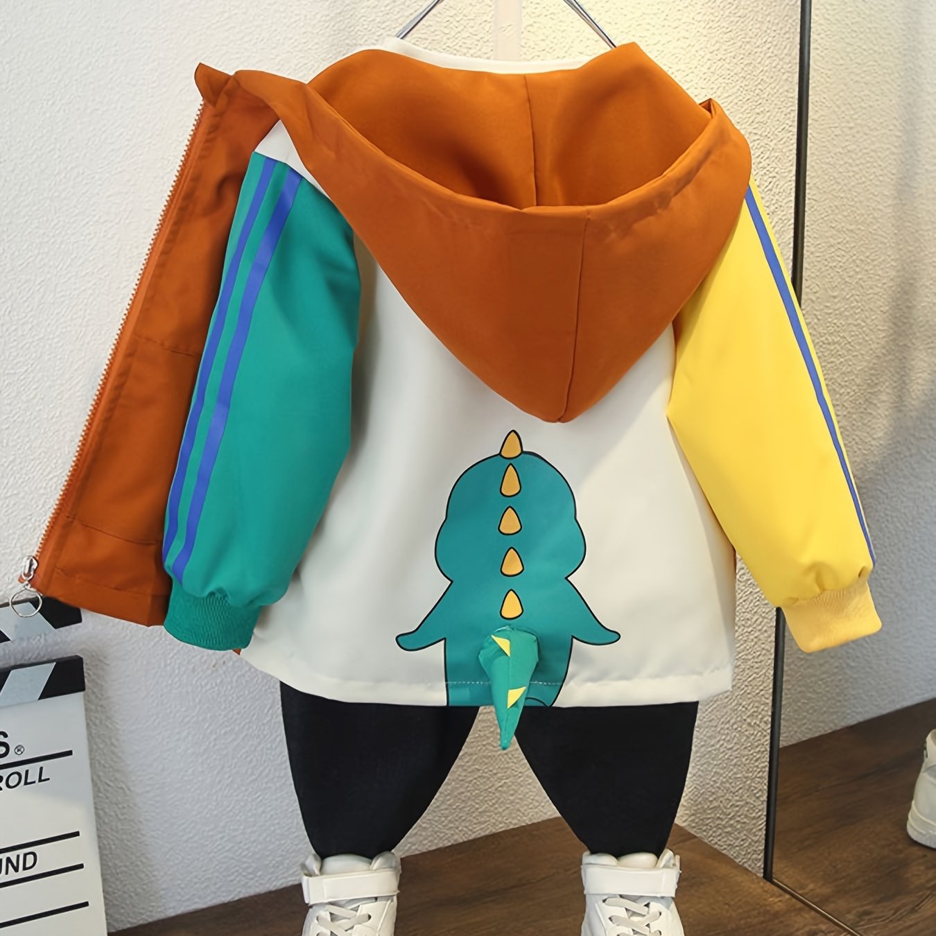 Boy's Hooded Coat with Dinosaur Patterns for Spring and Fall Outdoor Activities