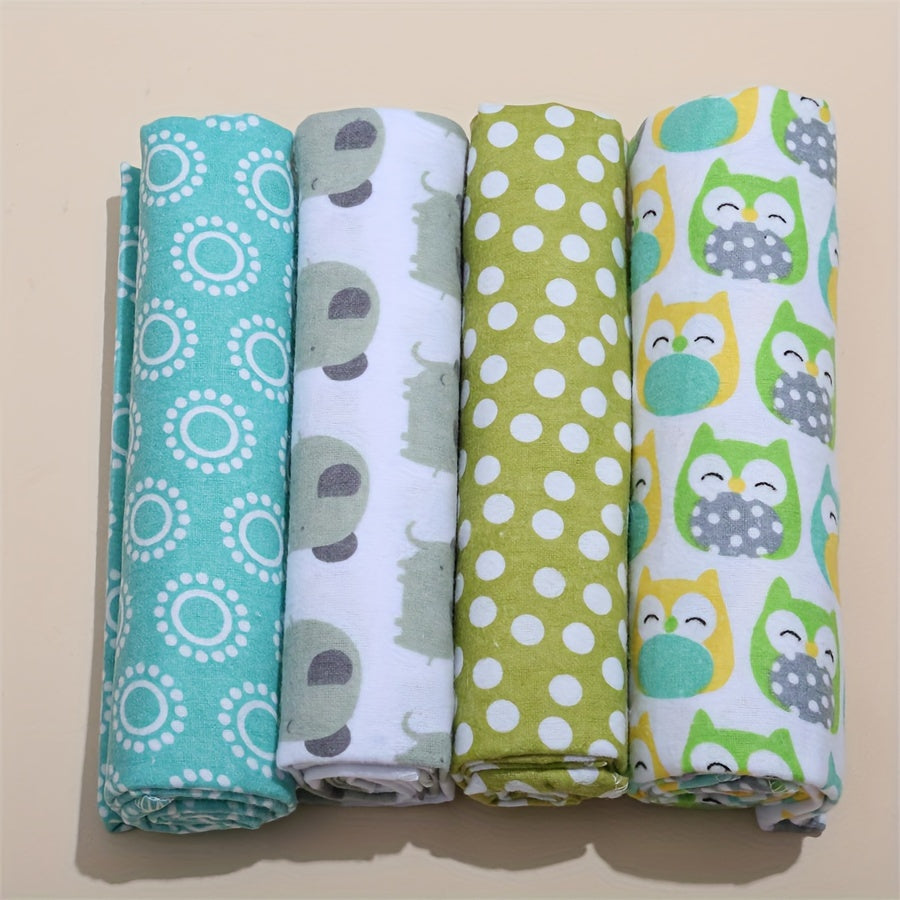 Набор из 4-х пеленок с принтом мультяшных животных для младенцев: Рекомендуется ручная стирка, Идеально для детей от 0 до 3 лет, Изготовлено из 100% хлопка