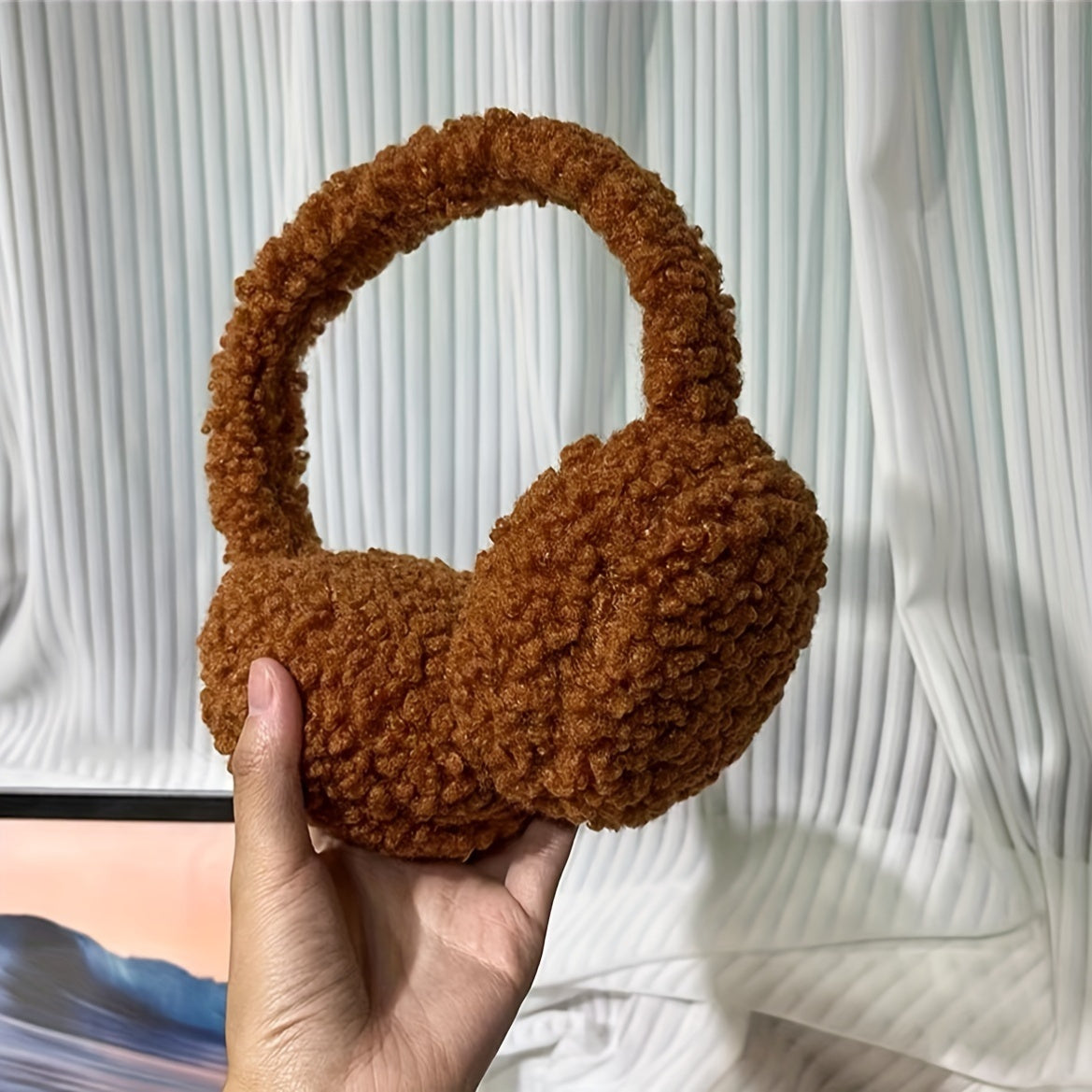 Fleece Ear Muffs Unisex Winter Ear Warmers Foldable Stretchable Knitted Fabric