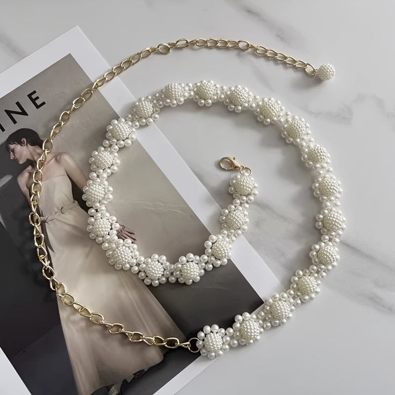 Women's Pearl Waist Belt with Crystal Straps for Weddings and Daily Wear