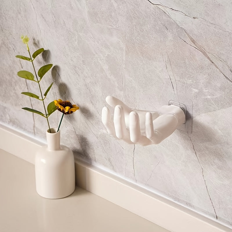 Contemporary Hand-Shaped Wall Hook with Candle Holder Strong Adhesive Holds Up to 1kg for Keys Towels Bathroom Bedroom