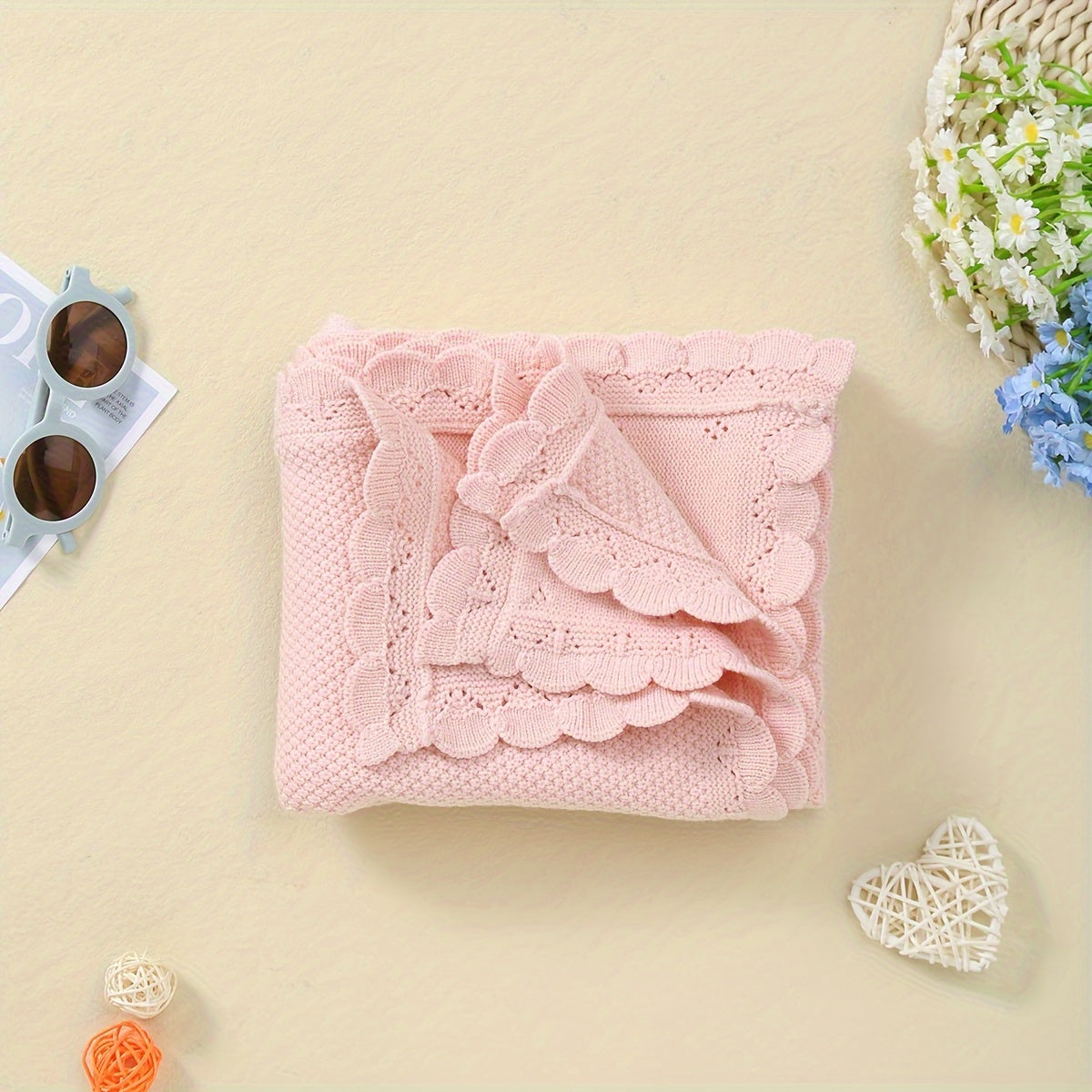 Gender-Neutral Knitted Baby Swaddle Blanket 80x100cm Soft Chunky All-Season