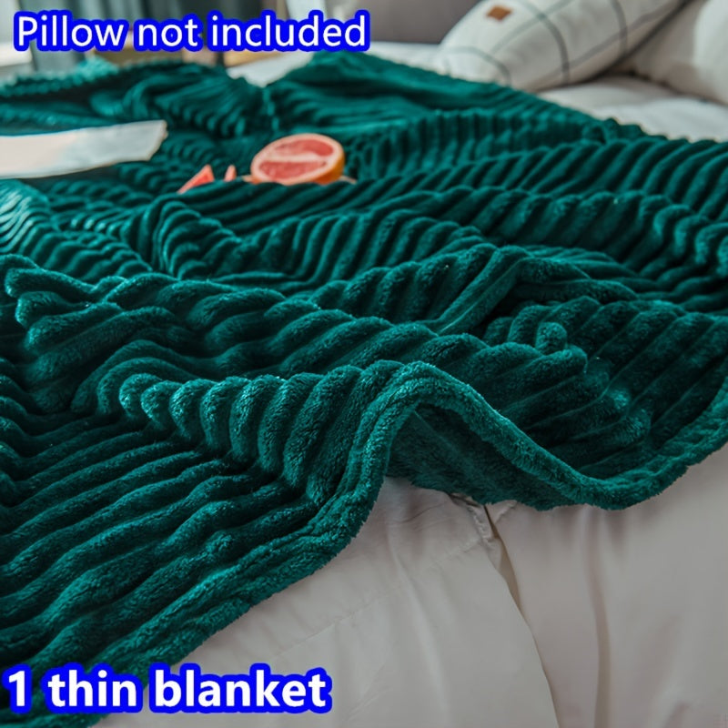 Contemporary Green Striped Velvet Knit Throw Blanket for All Seasons