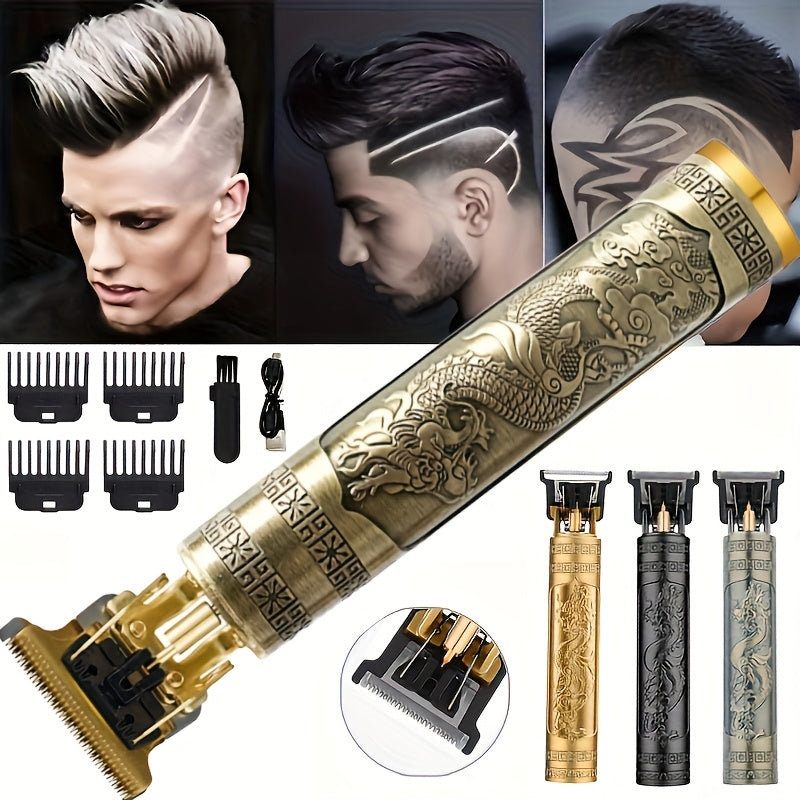 Erkaklar uchun simsiz USB quvvatlanadigan trimmer, T-shaklidagi pichoq va indikator tarak bilan, shaxsiy va barberlik foydalanishi uchun mos.