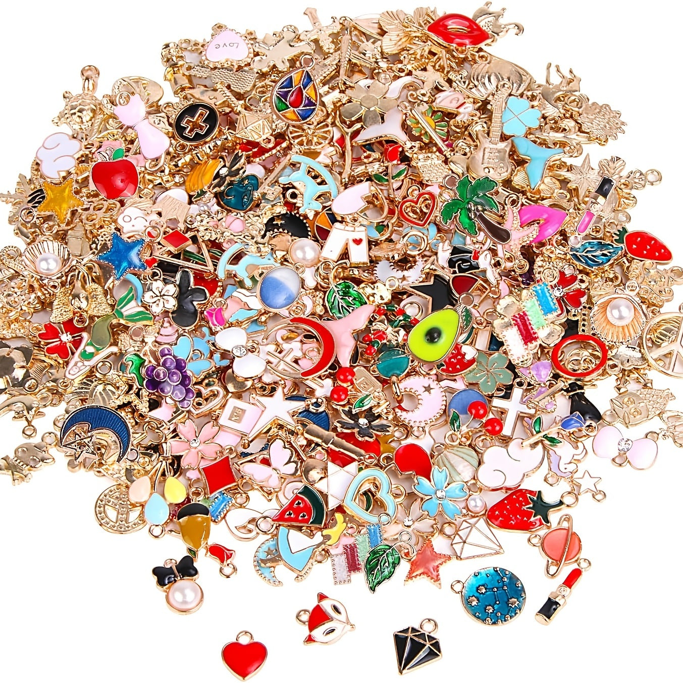 50 Pieces Assorted Golden Enamel Plated Zinc Alloy Jewelry Charms for DIY Pendants Bracelets Earrings