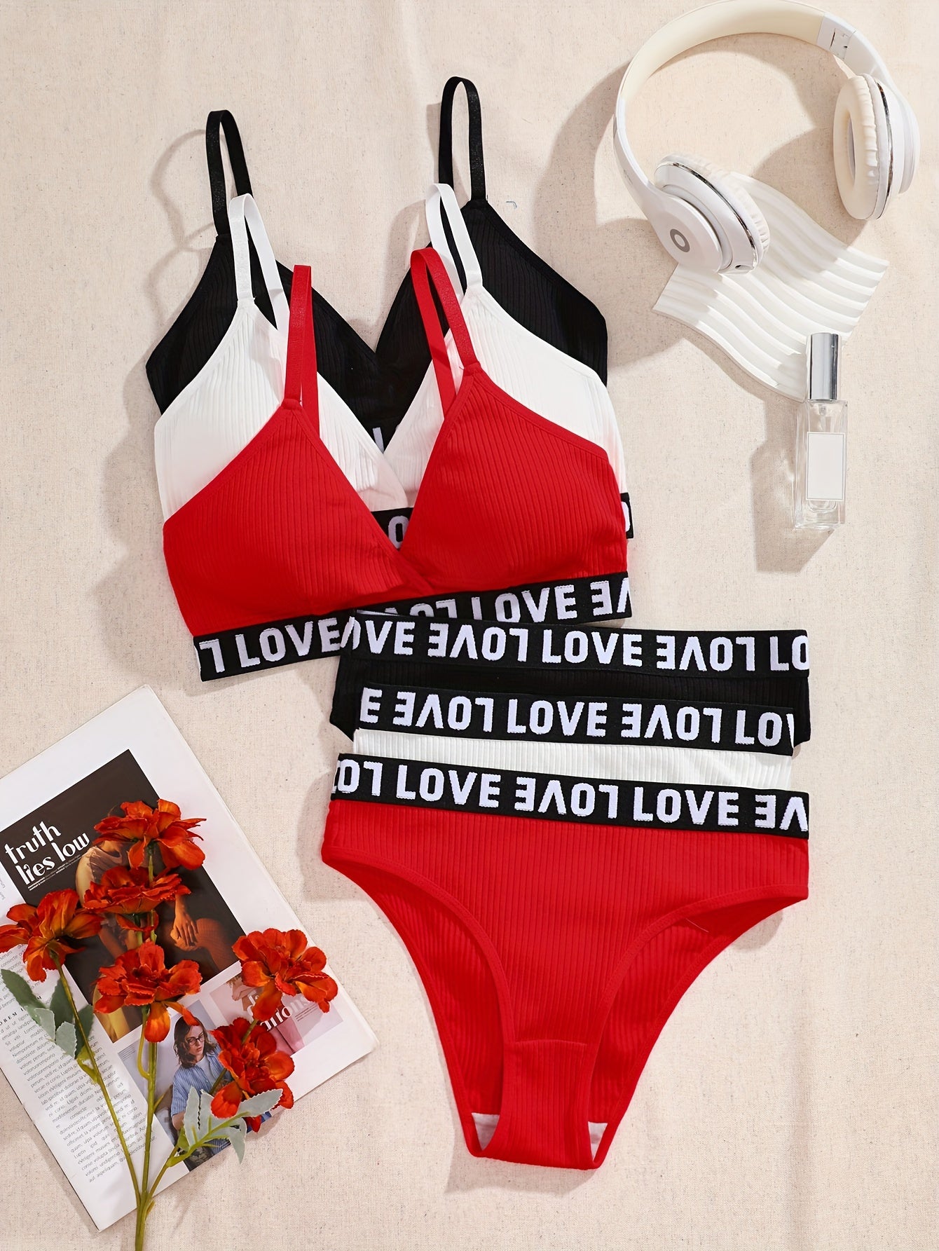 Women’s Ribbed Lingerie Set with Cami Bra and Panties