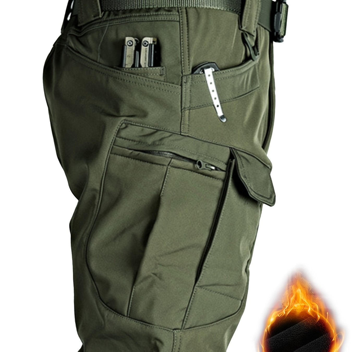 Men's Waterproof Tactical Pants Winter Outdoor Fleece-Lined Polyester Solid