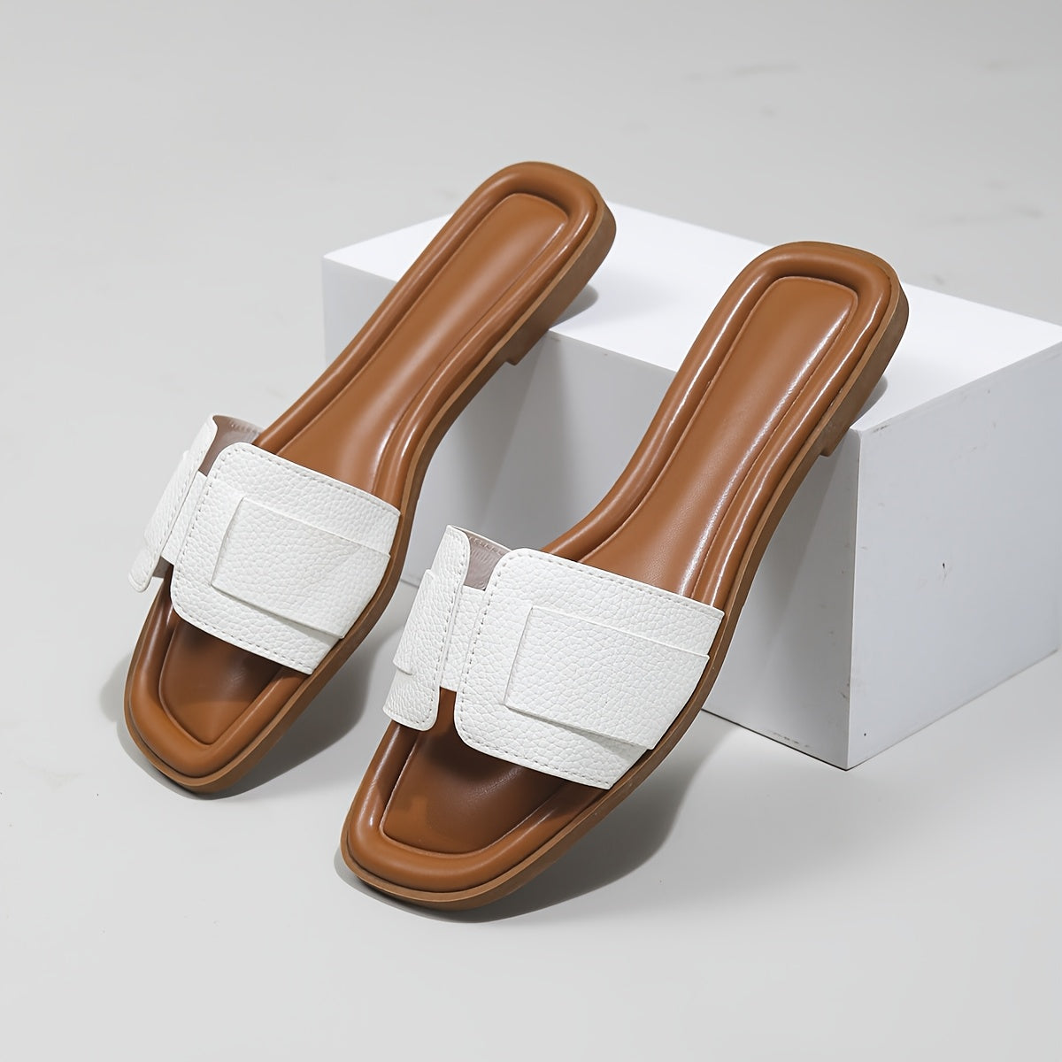 Women's Summer Slip-On Open-Toe Flat Sandals with Adjustable Straps