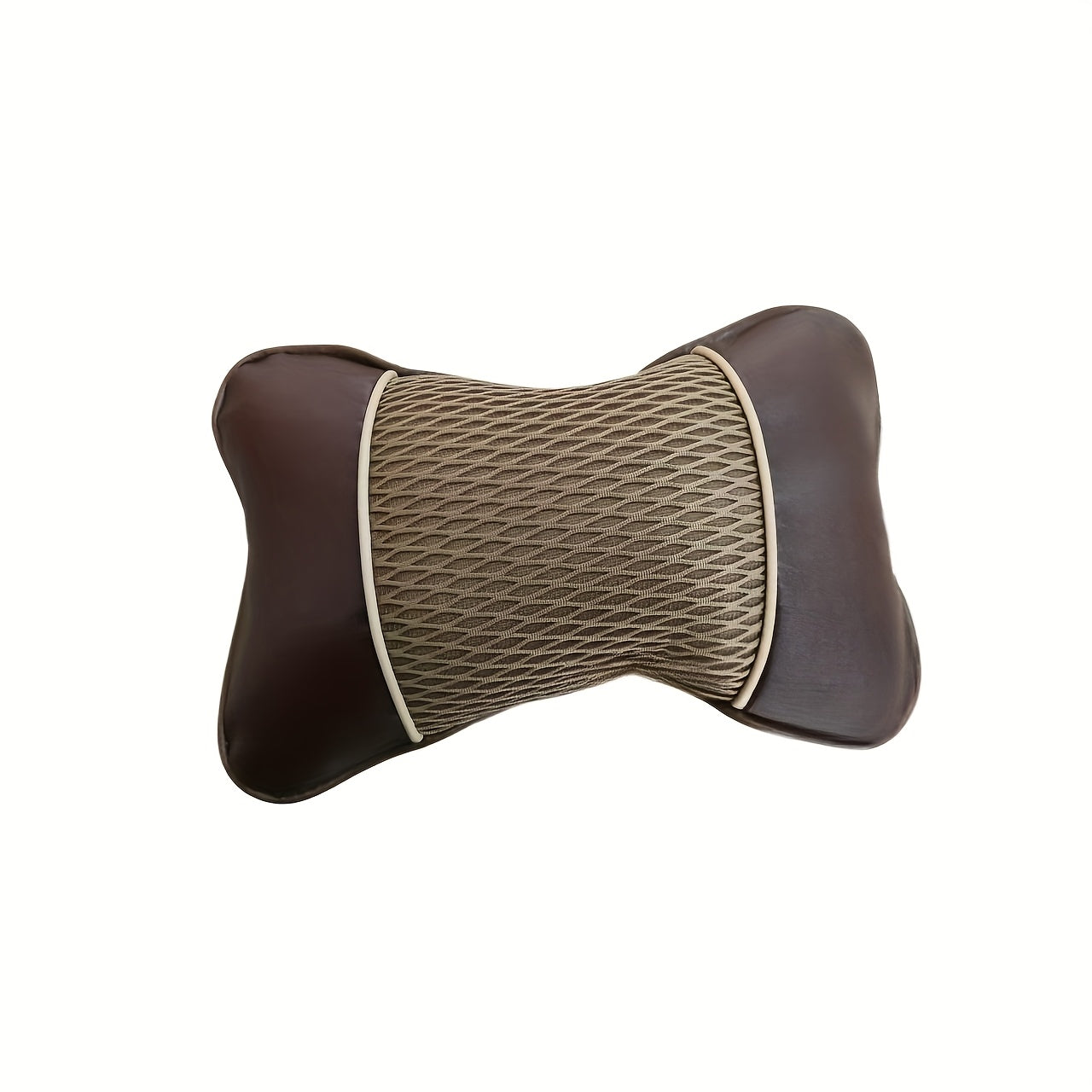 Universal Car Pillow Neck Support Cushion Black PU Leather Knitted Headrest