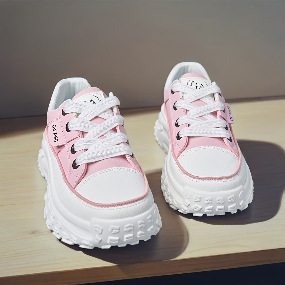 Women's Breathable Mesh Mid-Top Sneakers White Pink Cushioned Casual Shoes