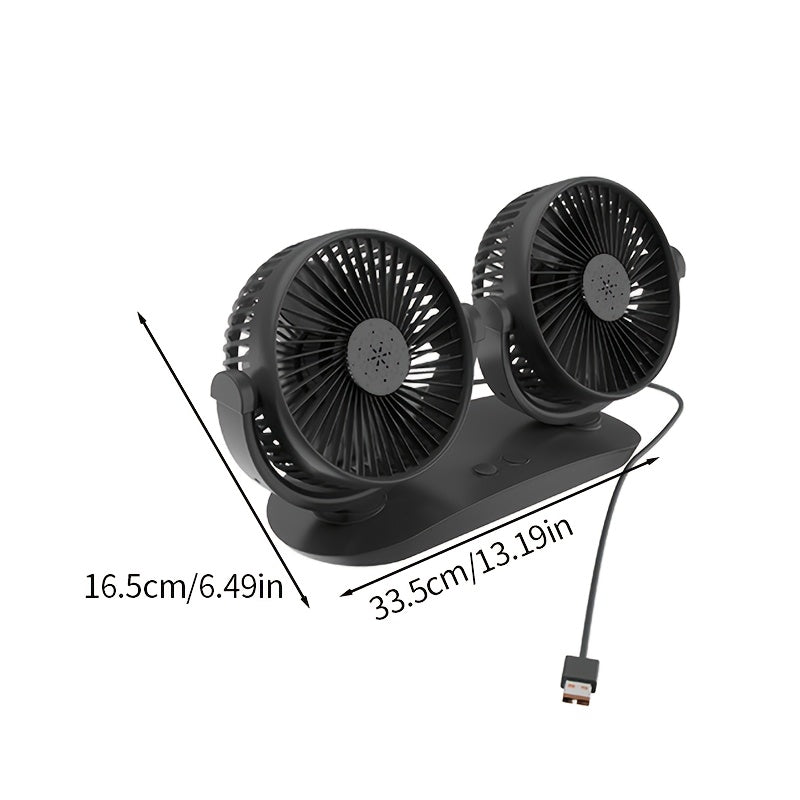 Dual-Head USB Car Fan with 3-Speed, Aromatherapy Cover, Multi-Angle Rotation