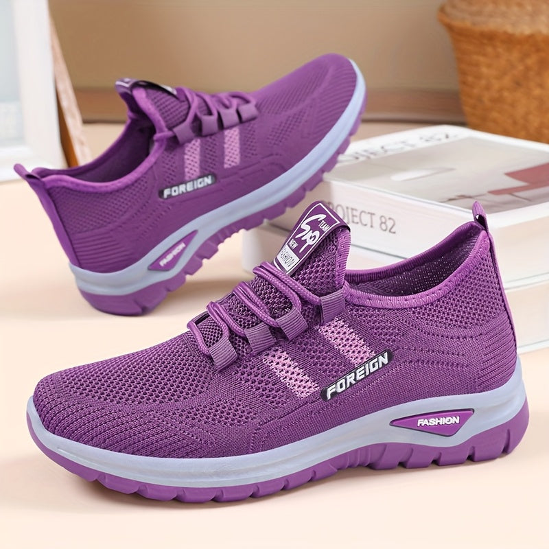 Women's Breathable Knitted Sports Shoes Black Red Stripes All Seasons