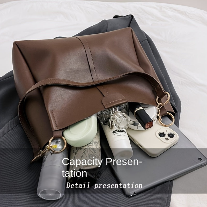 Bolso tote acolchado de PU de gran capacidad para mujer con cierre magnético negro