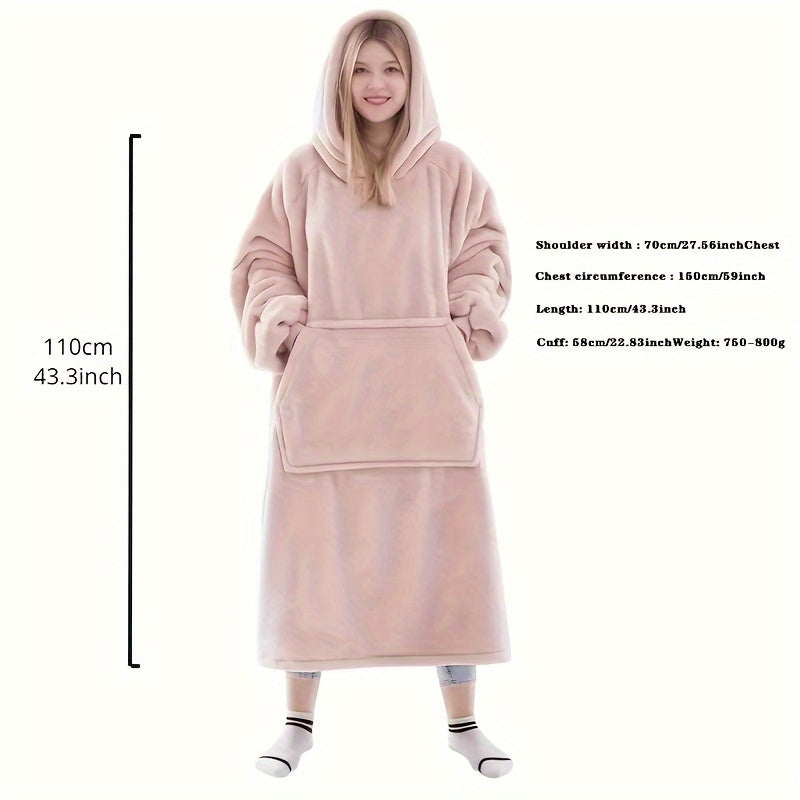 Pink Ultra-Soft Hoodie Blanket with Large Pockets Cozy Flannel Throw for Indoor Outdoor Use