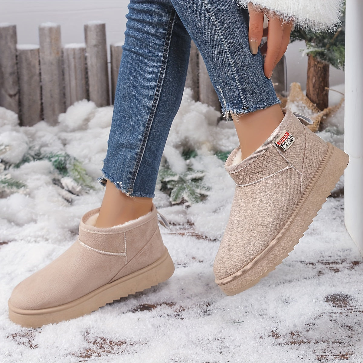 Женские зимние снегоступы с тёплой тканевой подкладкой, низкий каблук, прочные для улицы