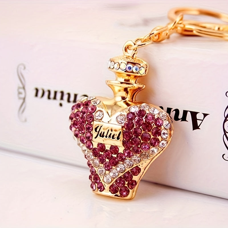 Llavero con botella de perfume de strass, llavero de aleación para bolsos y llaves