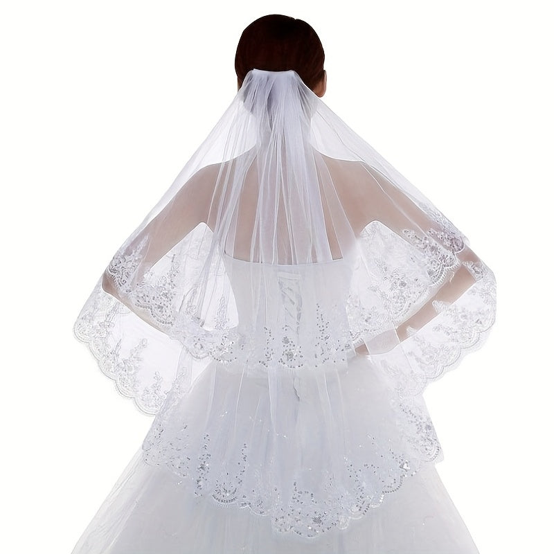 Wedding Veil with Lace Edging and Comb Bridal Hair Accessory for Women