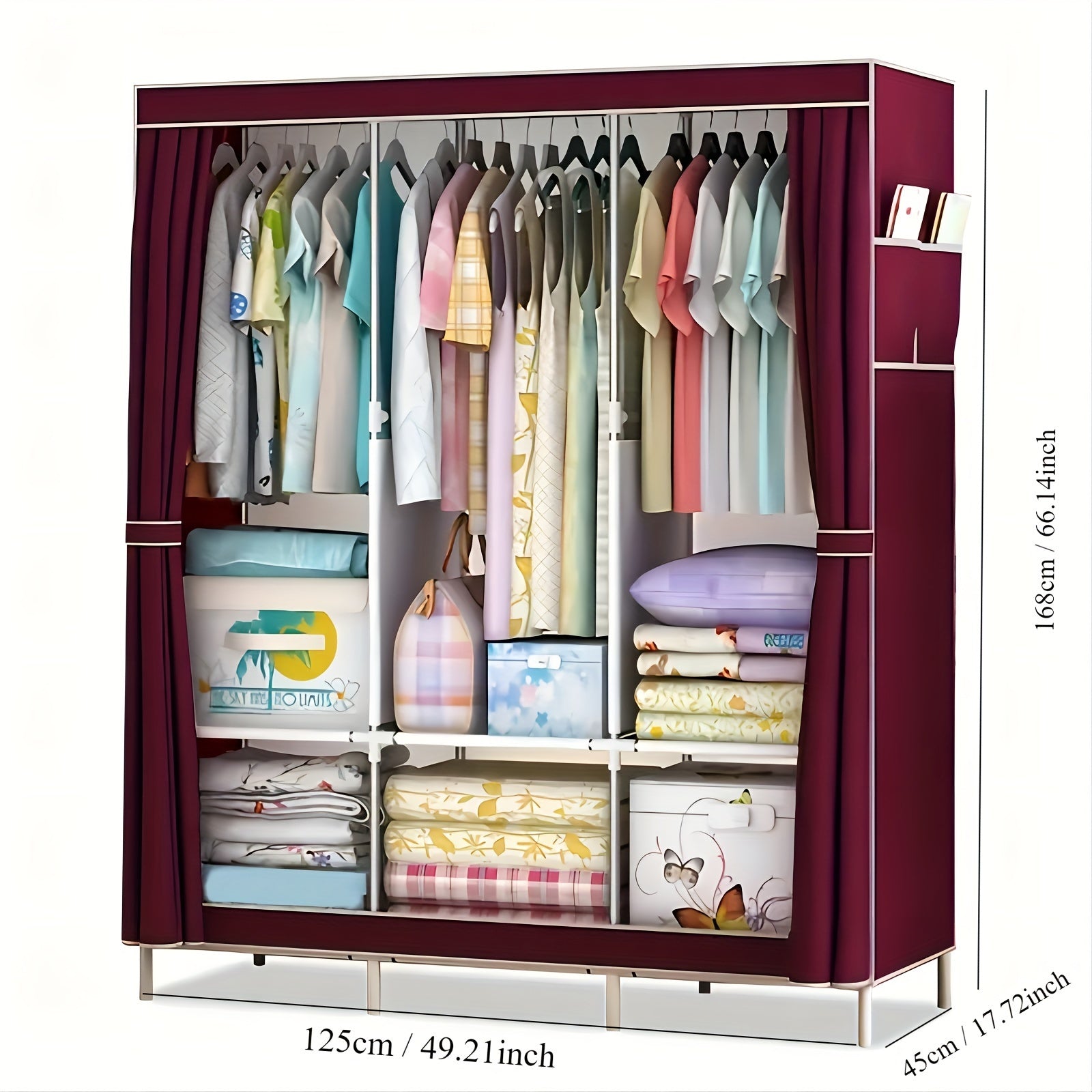 Metal Fabric Wardrobe Organizer Clothing Storage Rack for Closet Bedroom