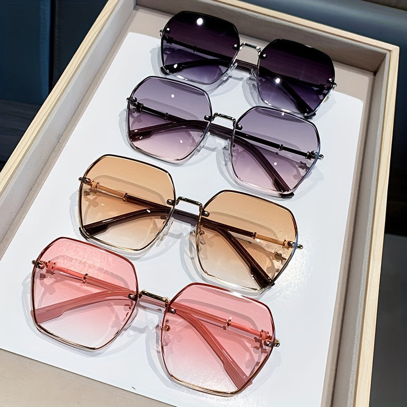 Yuqori darajadagi ayol modasi uchun kesilgan qirralarga ega, hashamatli ramkasiz Y2K poligon ziyofat ko'zoynaklari.