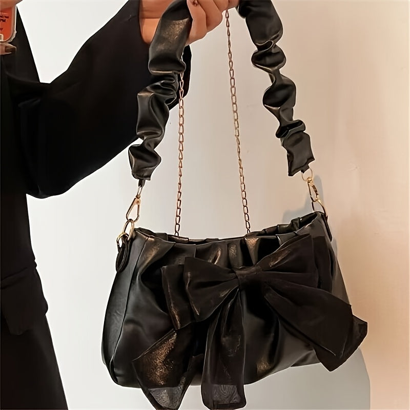 Элегантная сладкая сумка на плечо с бантом и магнитной застежкой для женщин в черном и белом