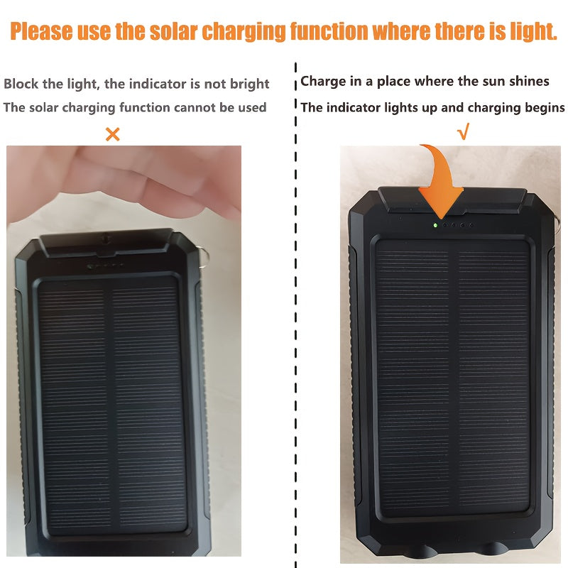 8000mAh Quyosh Energiya Banki USB C va Ikki LED Fleshlight bilan sayohat va tashqarida foydalanish uchun