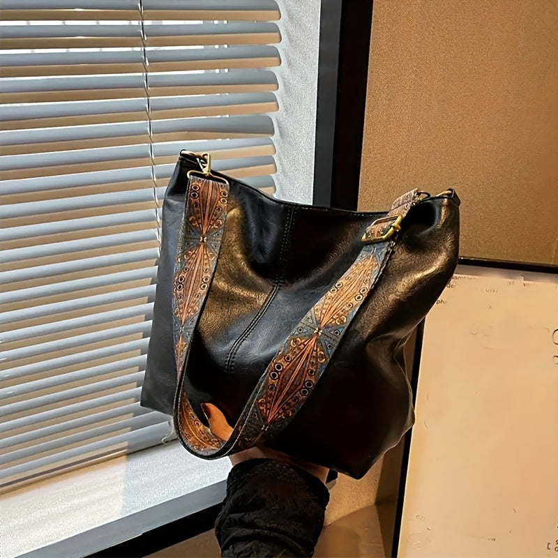 Vintage retro to'plam sumkasi, yuqori sifatli, katta sig'imli va sozlanadigan tasma bilan, etnik uslubda tasodifiy bosma bilan yo'lovchilar uchun mo'ljallangan.