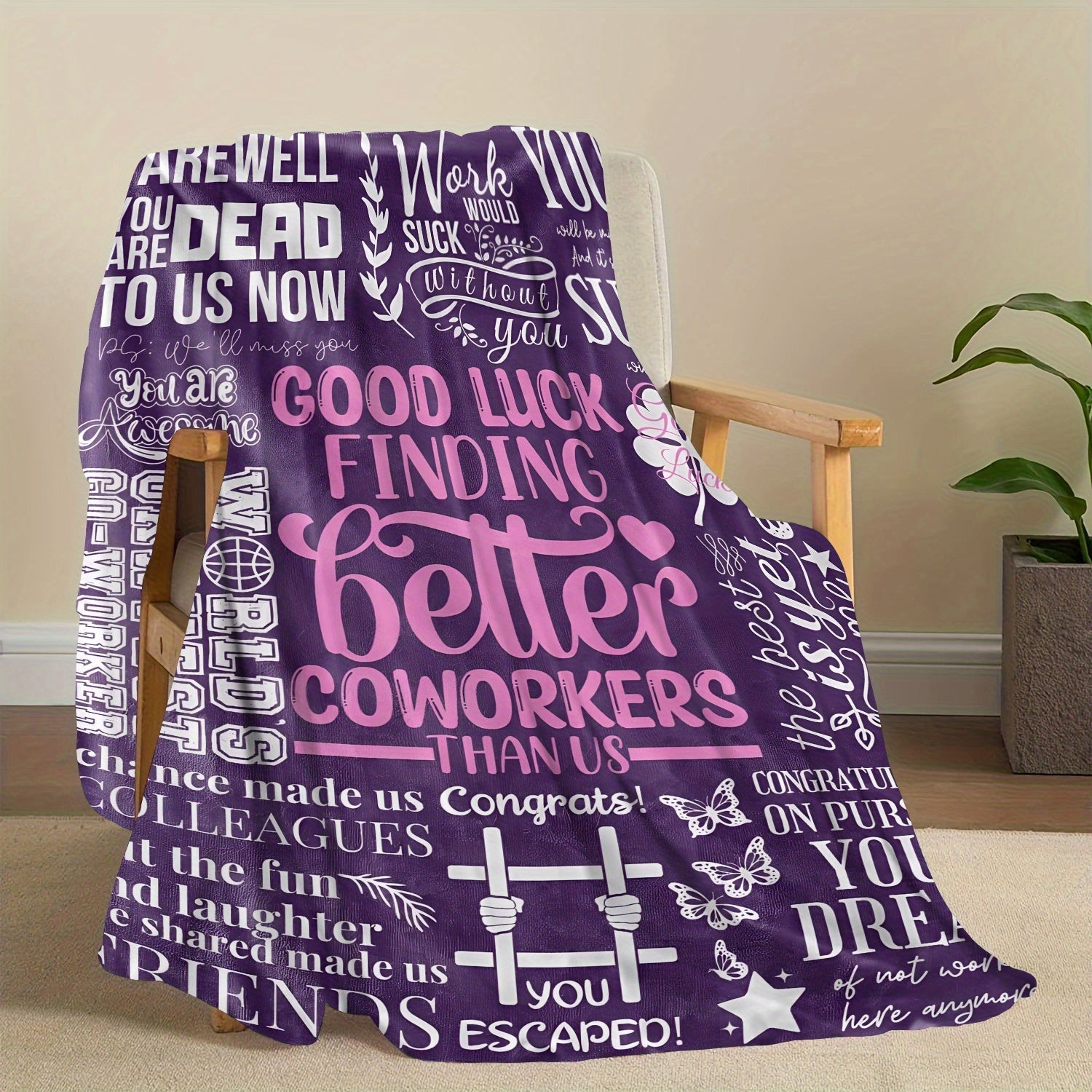 Polyester Flannel Throw Blanket for Colleagues Purple Digital Print Soft Gift