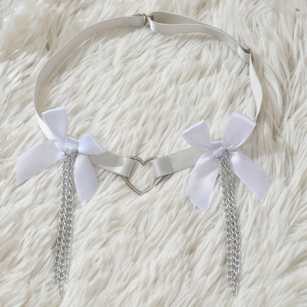 Adjustable White Garter with Bow and Heart Charm for Weddings and Costumes