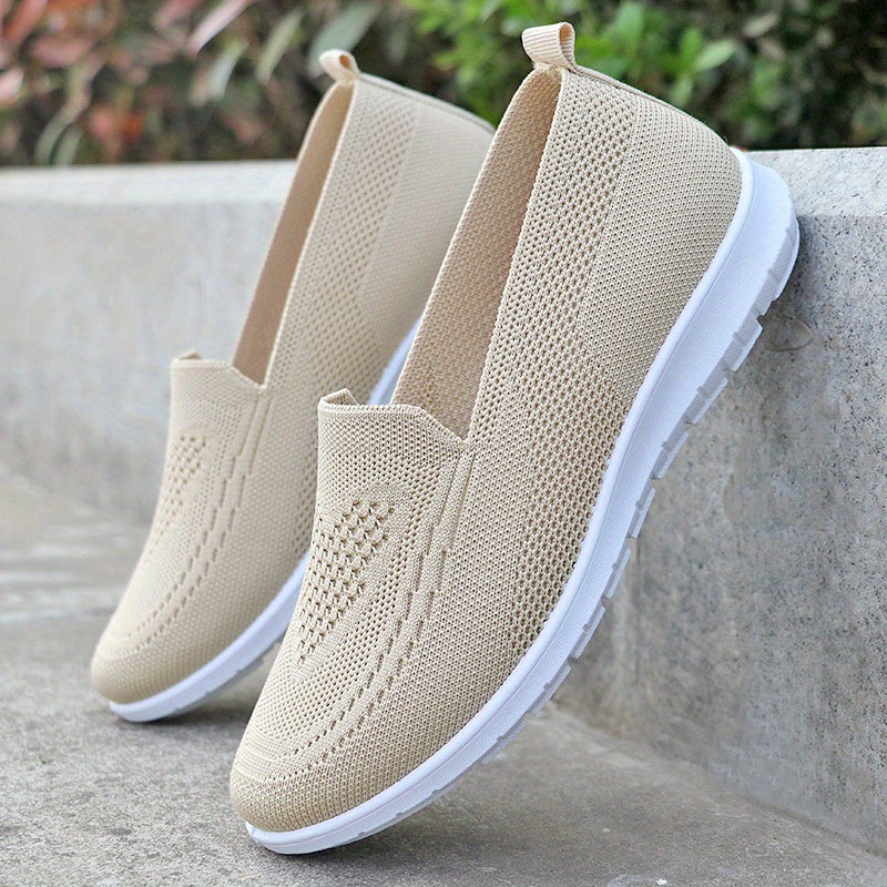 Women's Summer Slip-On Sneakers Breathable Fabric Flat Shoes in Solid Color