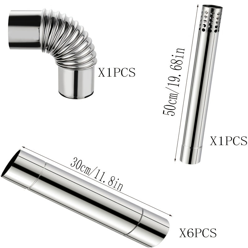 Set of 8 Metal Chimney Pipes for Gas and Wood Stoves High-Temperature Resistant