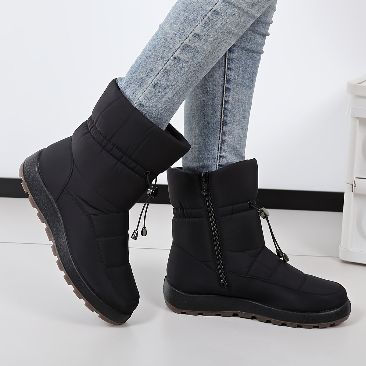 Women's Winter Ankle Boots with Slip-Resistant Sole, Zipper, Round Toe