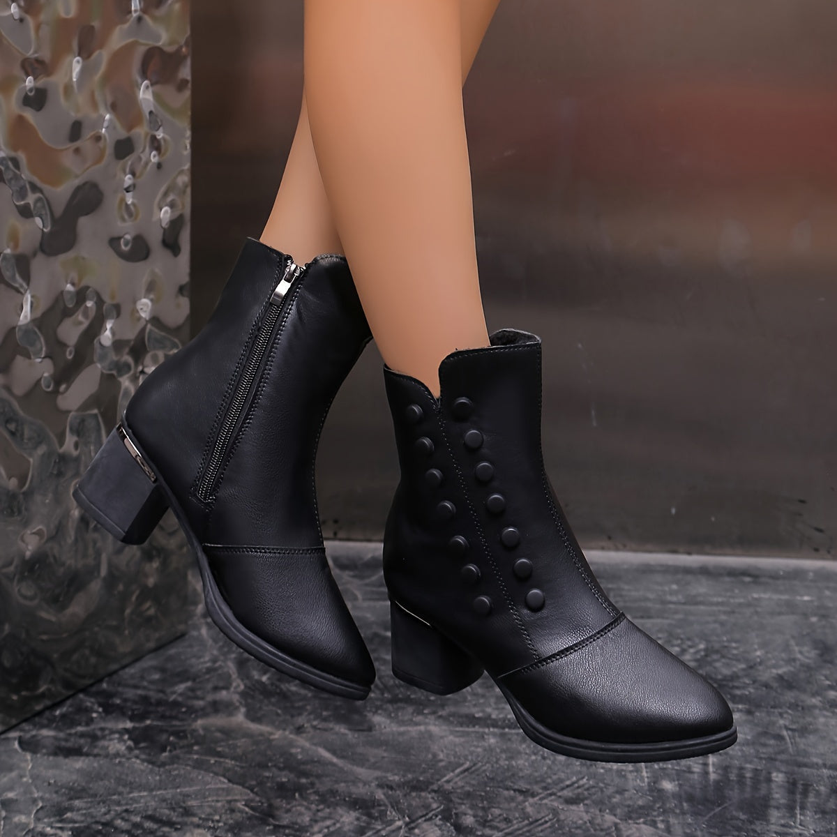 Women's Black Chelsea Boots Faux Leather Plush Lined Pointed Toe