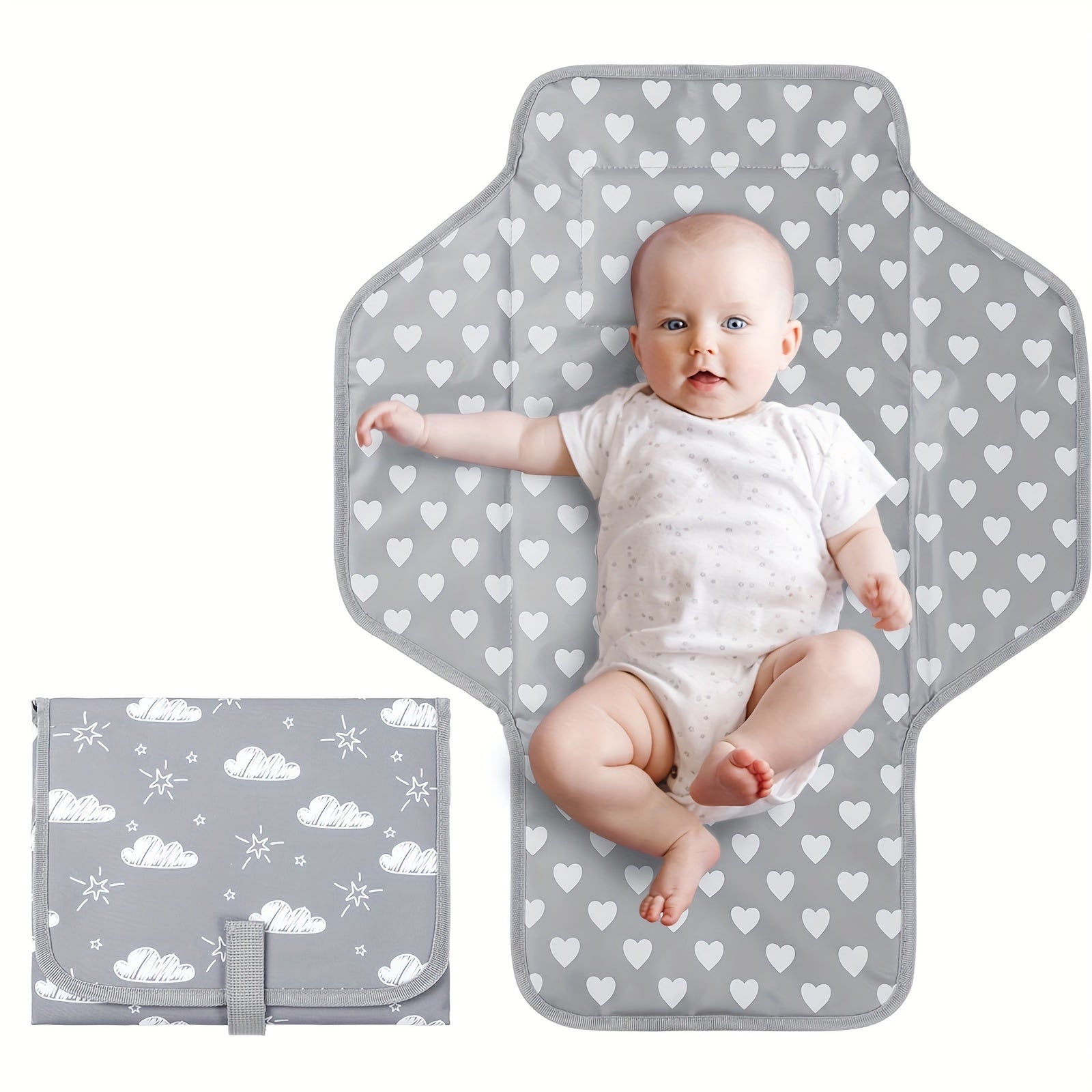 Kids Diaper Changing Pad Waterproof Foldable Travel Mat Gray Polyester