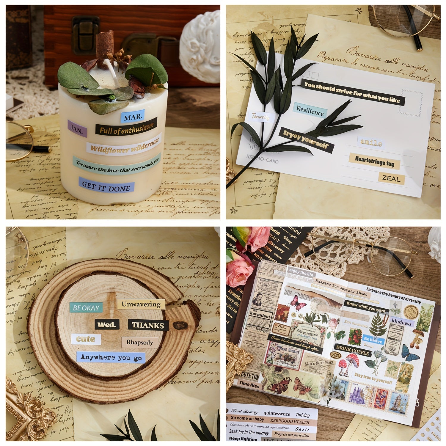 2500+ Word Stickers for Journaling with Gold Foil Quote Sheets for Scrapbooking and DIY Crafts