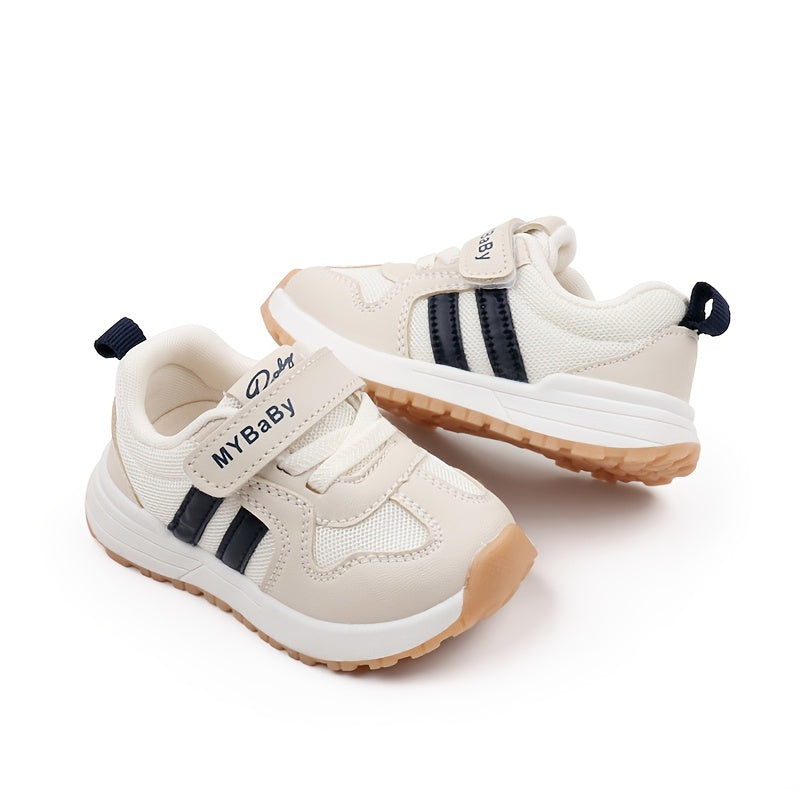 Unisex Toddler Sports Sneakers with Striped Fabric and Breathable Mesh for All-Season Walking