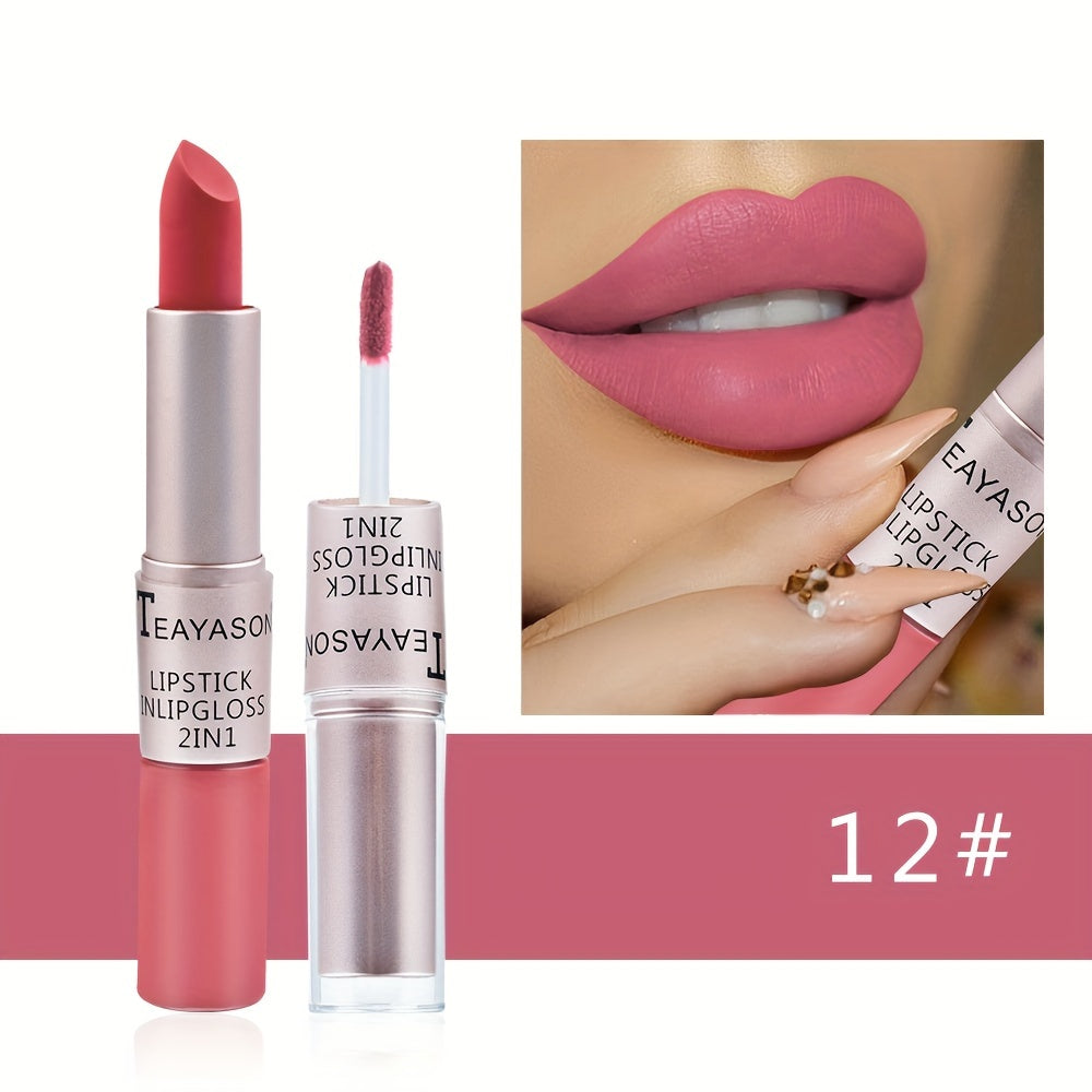 Women’s Dual-Ended Matte Lipstick and Lip Gloss Set Red Nude