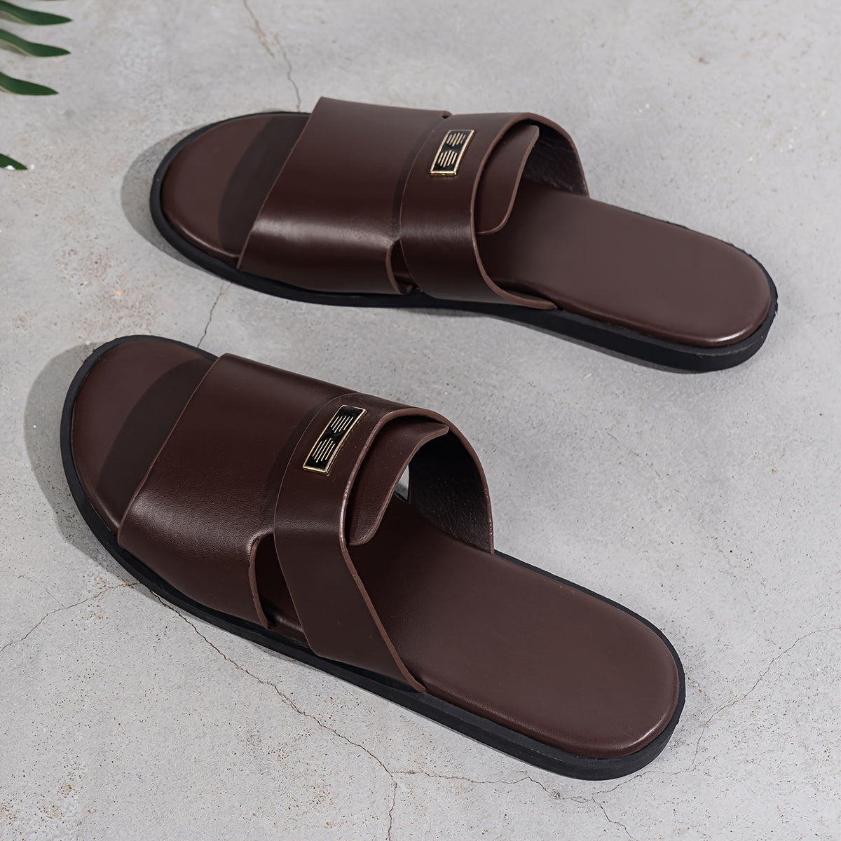 Men's All-Season Casual Faux Leather Slide Sandals with Buckle Closure and TPR Sole