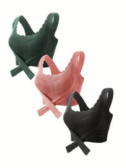 Women's Lace Wireless Bra with Front Buckle Full Coverage Lingerie