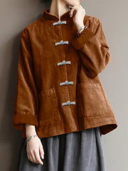 Plus-Size Women's Long Sleeve Top for Spring and Fall Casual Solid Color with Pocket