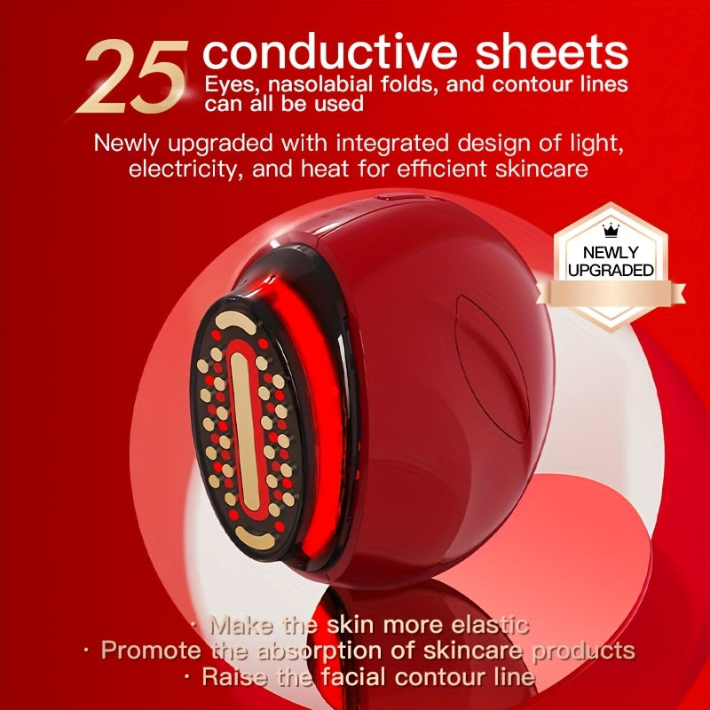 Qizil qo'l uskunasi, 3 ta teri parvarishi rejimi, USB orqali zaryadlanadigan, ergonomik dizayn, rangli yorug'lik bilan dam olish, uyda foydalanish, och bej parvarish aksessuarlari.