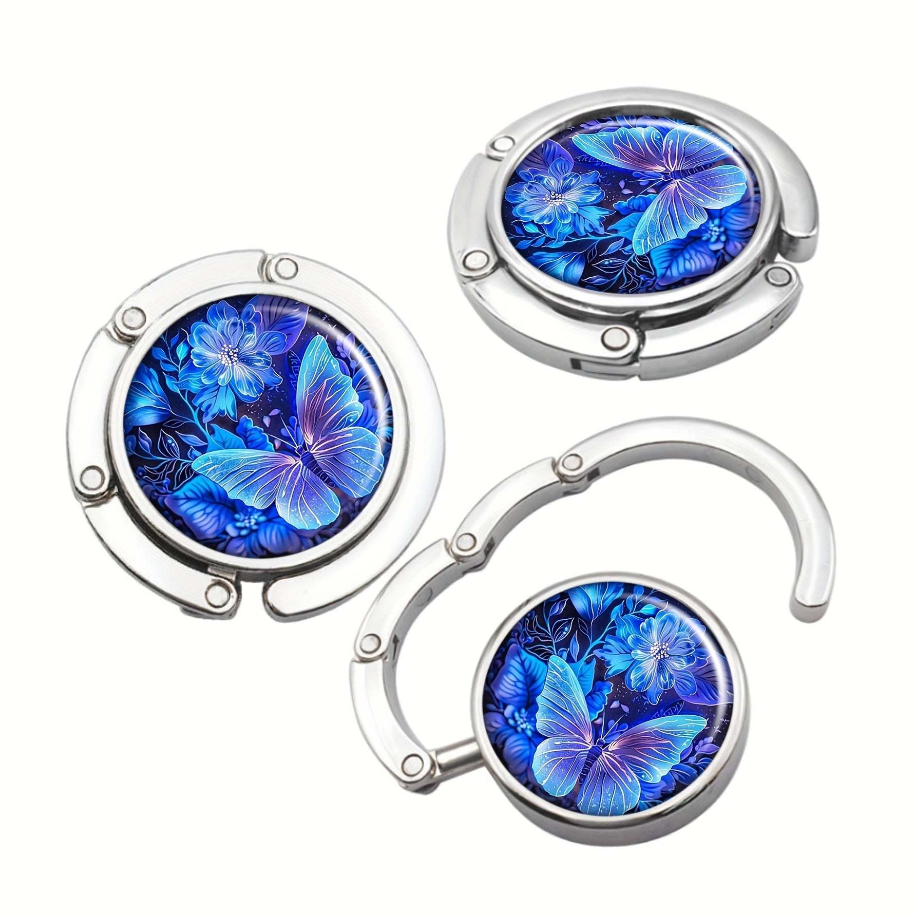 Portable Folding Handbag Hook Blue Butterfly Table Purse Hanger Bag Holder