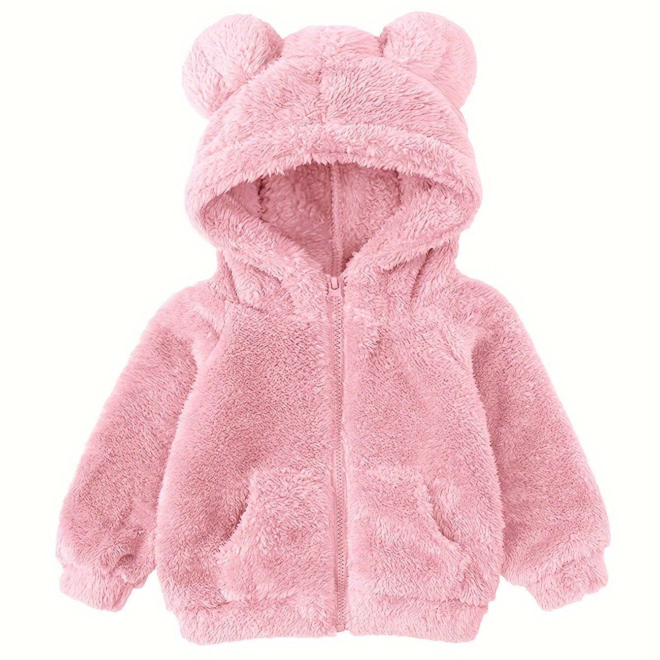 Baby Girl Fuzzy Jacket with Ears Hood Cozy Zip-Up Fall Winter Outerwear