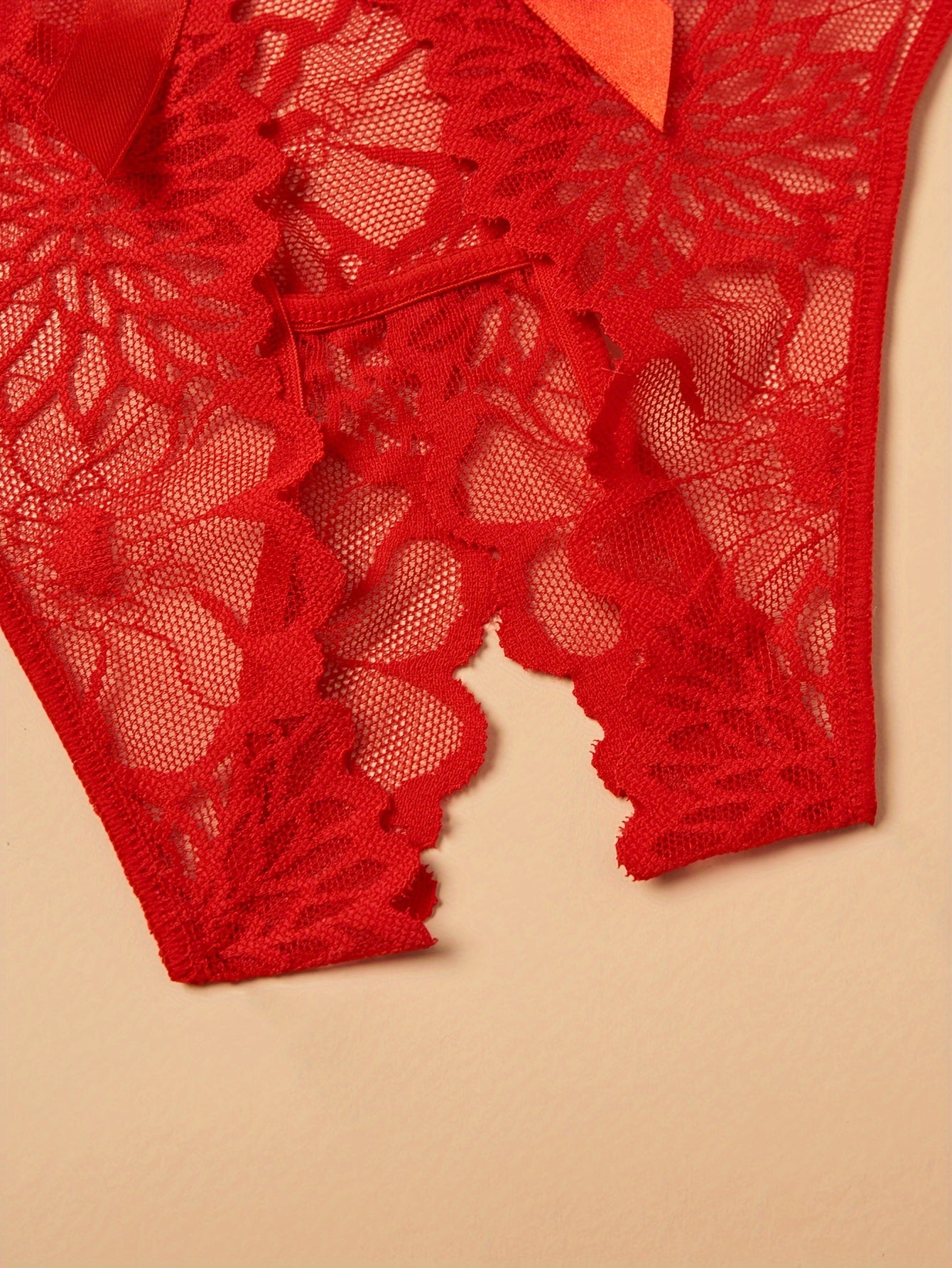 Plus Size Lace Thong Panties for Women with Back Bow Solid Nylon Medium Stretch Sexy Lingerie