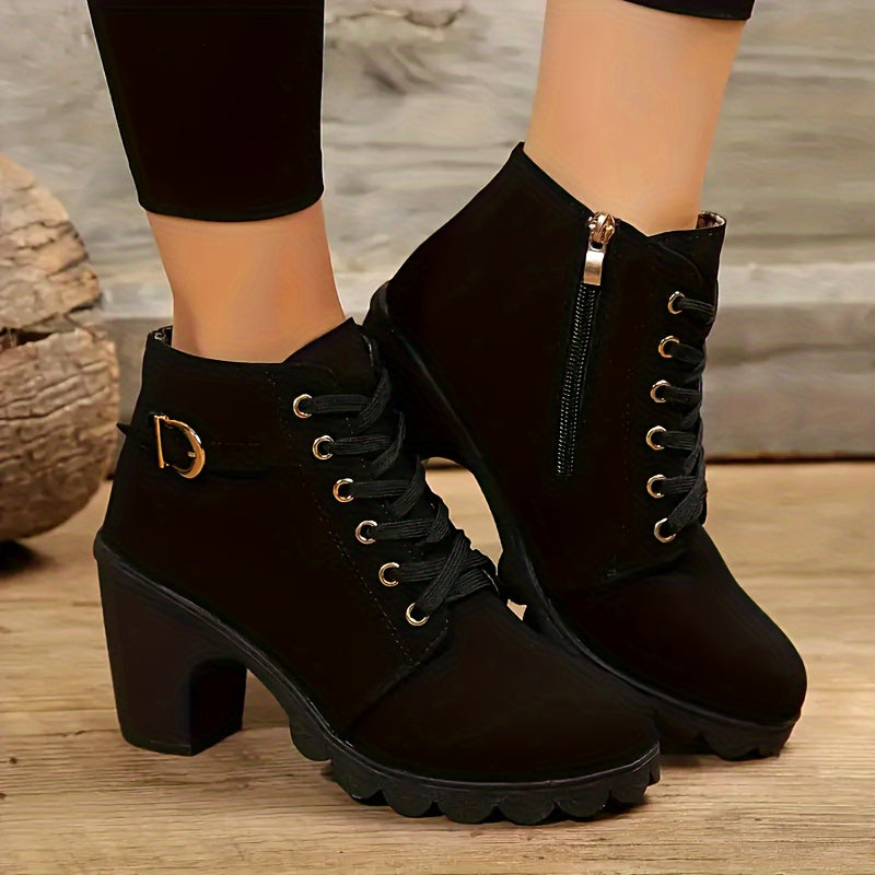 Ladies Ankle Boots Square Heel Rubber Sole Casual Short Boots