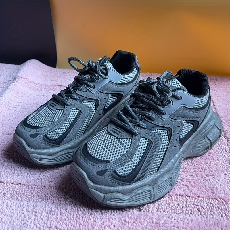 Women’s Korean Style Chunky Dad Shoes Comfortable Platform Sneakers White Gray